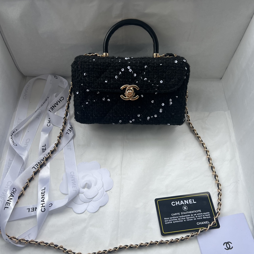 Chanel 23K Handle Box Bag Calfskin Tweed