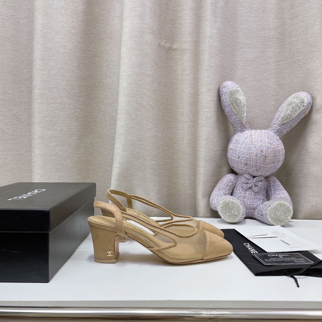 Chanel Chunky Heel High Heeled Rear Hollow Sandals Slipper Shoes