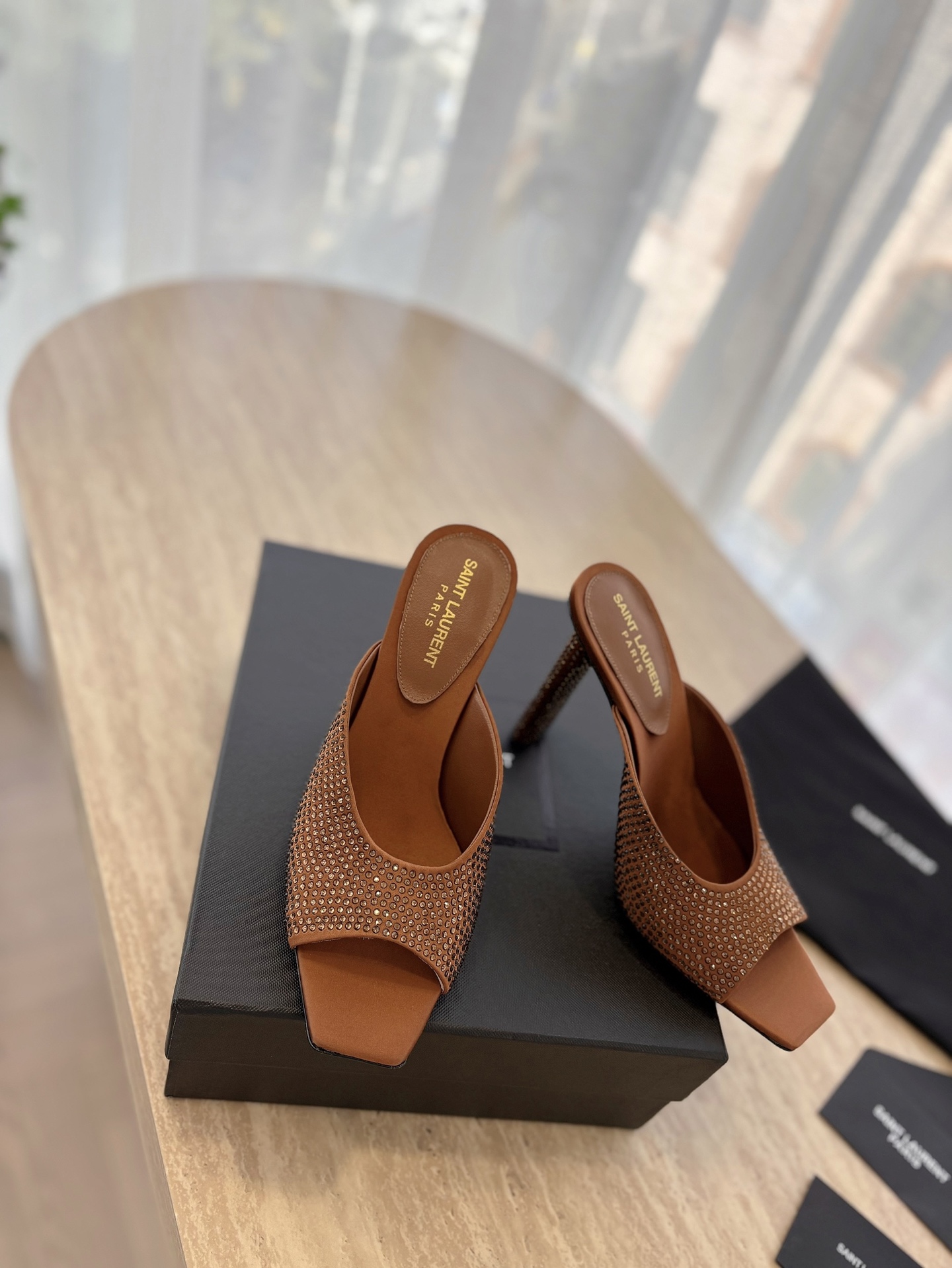 Saint Laurent YSL Rhinestone Heels Sandals Slipper Shoes