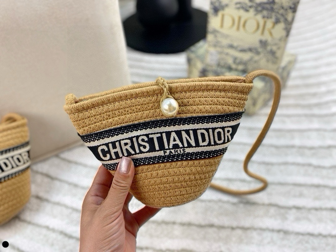 Dior Raffia Mini Bucket Bag