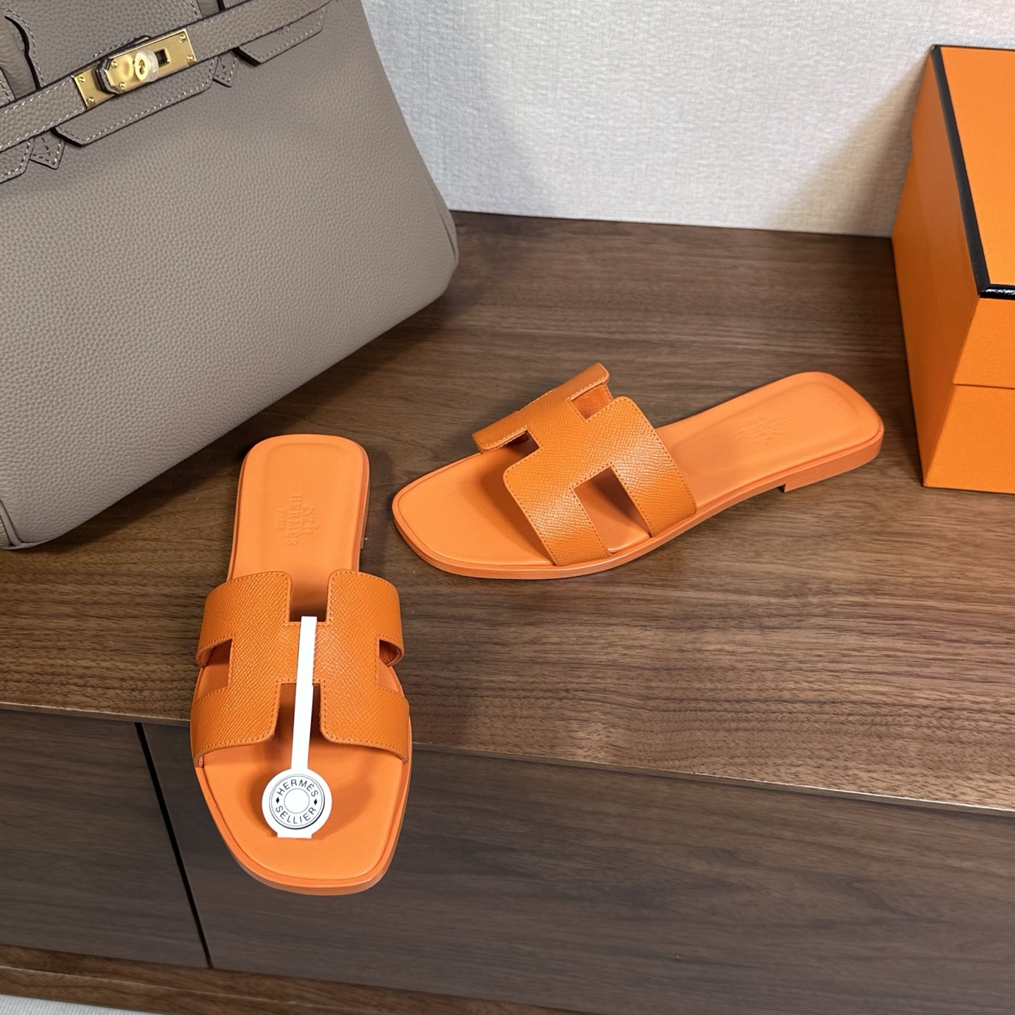 Hermes Oran H Square Heel High Heeled Sandals Slippers Shoes