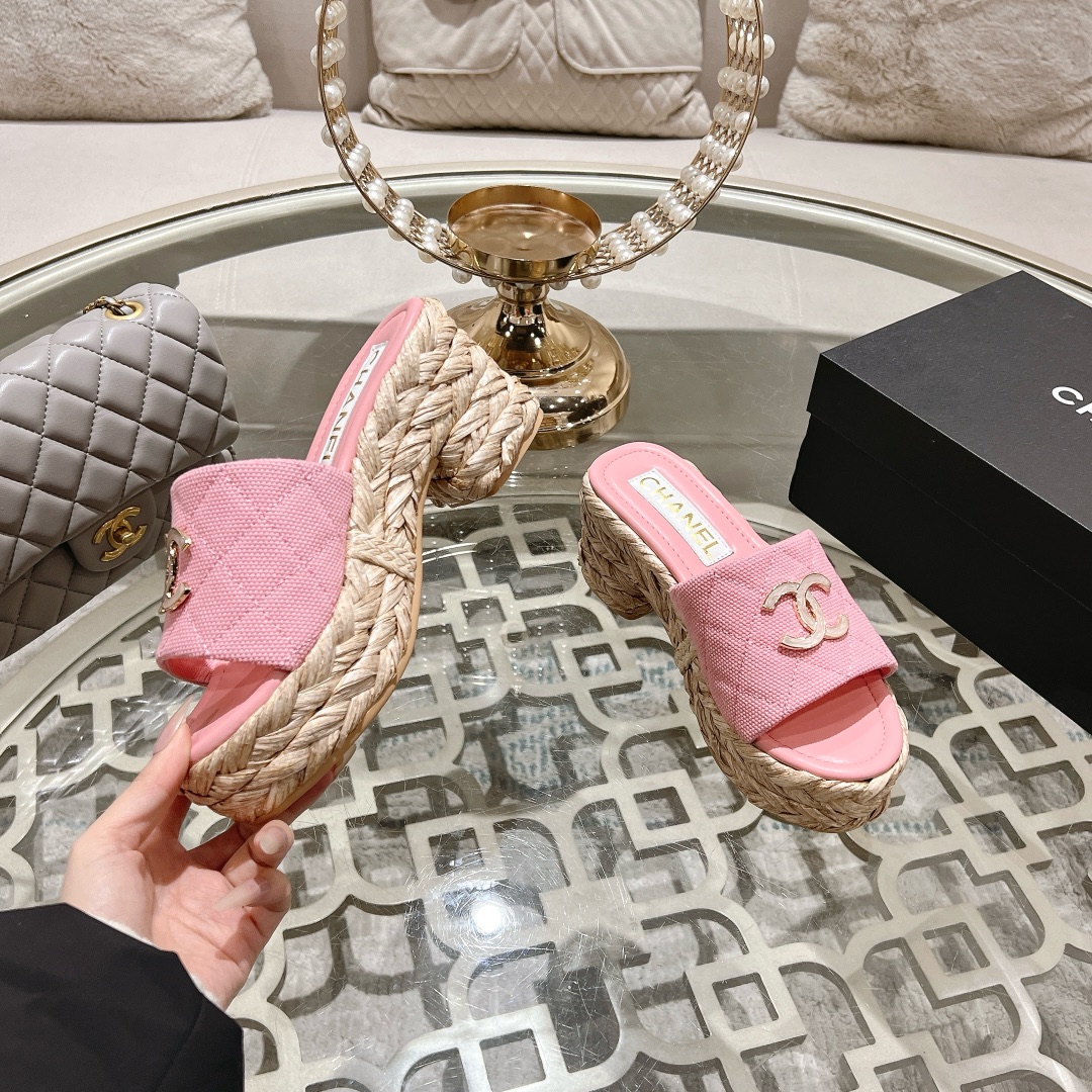 Chanel Thick Bottom Heels Slipper Sandals Shoes