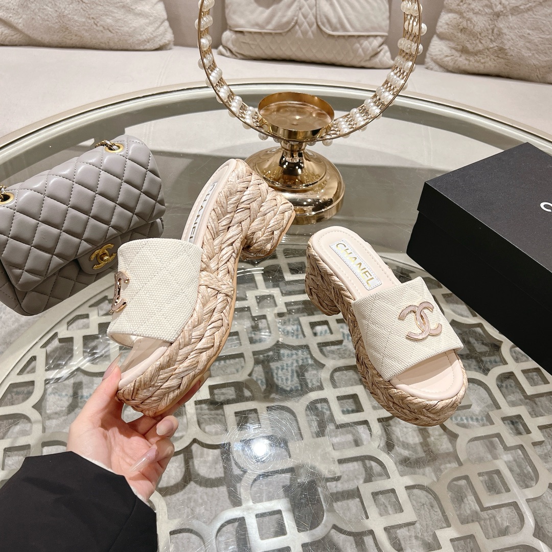 Chanel Thick Bottom Heels Slipper Sandals Shoes