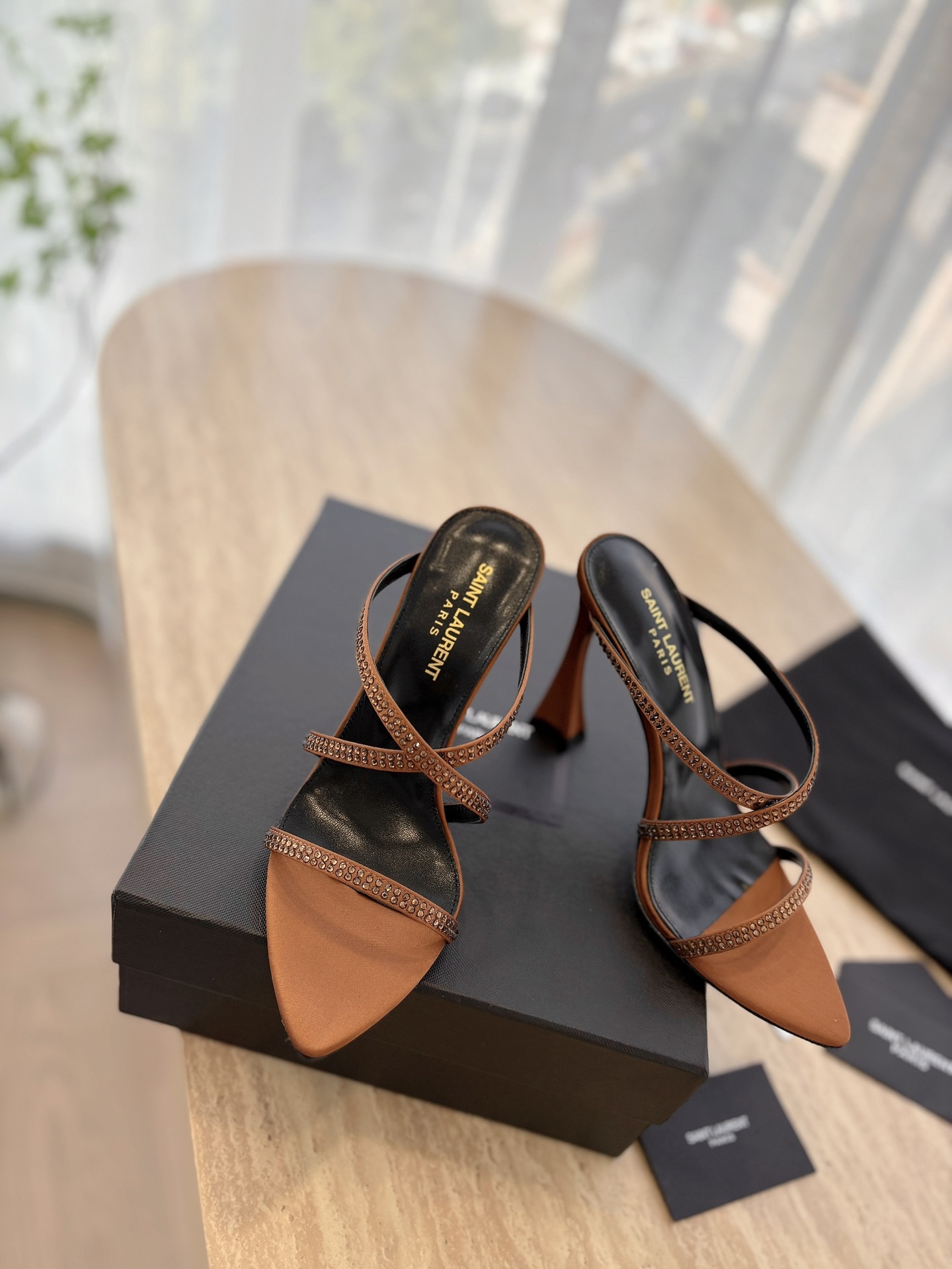 Saint Laurent YSL Rhinestone Heels Sandals Slipper Shoes