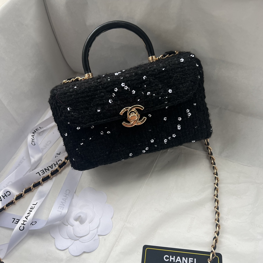 Chanel 23K Handle Box Bag Calfskin Tweed