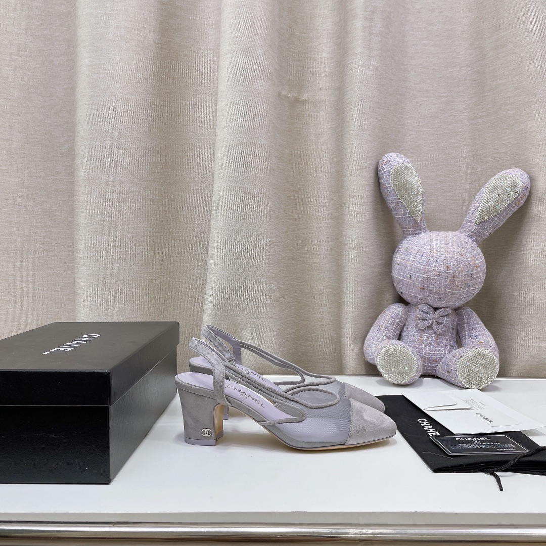 Chanel Chunky Heel High Heeled Rear Hollow Sandals Slipper Shoes