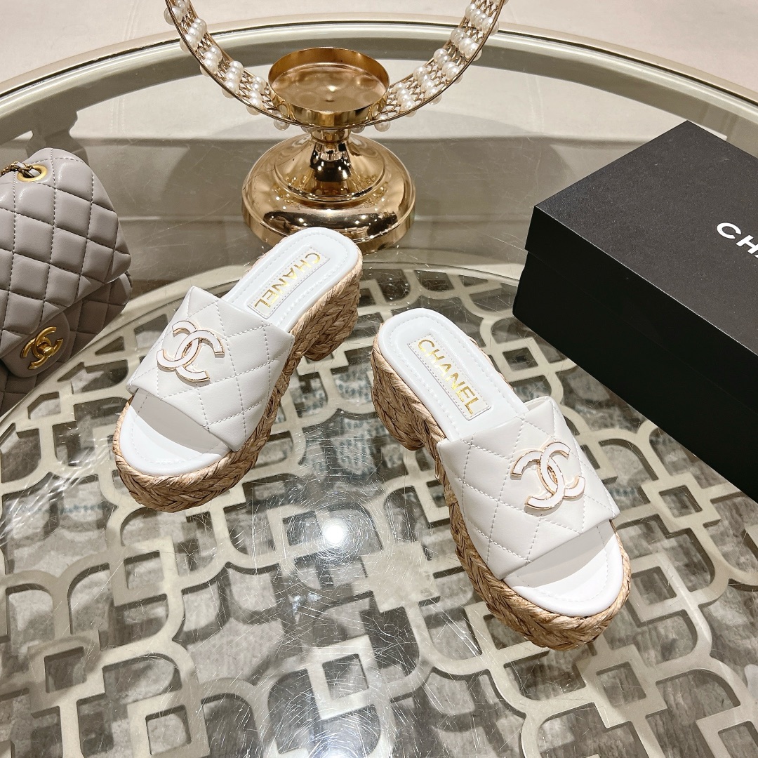 Chanel Thick Bottom Heels Slipper Sandals Shoes