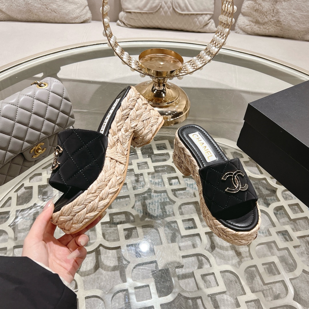 Chanel Thick Bottom Heels Slipper Sandals Shoes