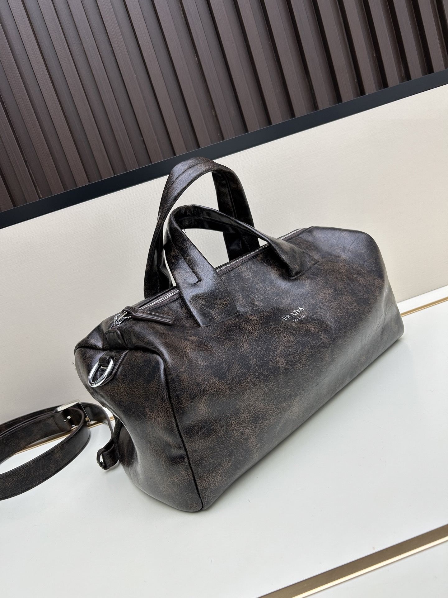 Prada Black Office Briefcase Aged Leather Large Capacity Work Bag