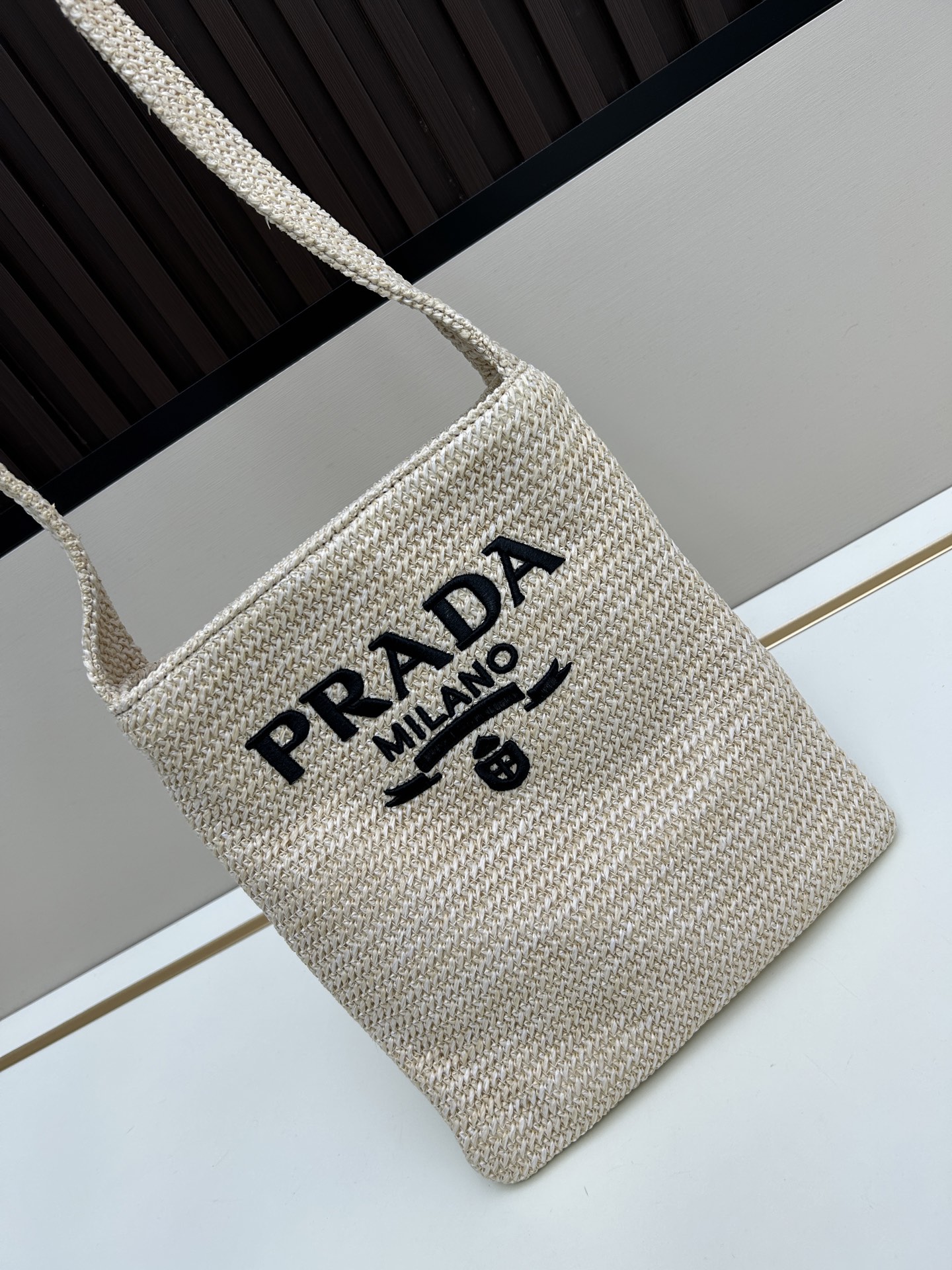 Prada 2552 Woven Tote with Triangle Plaque
