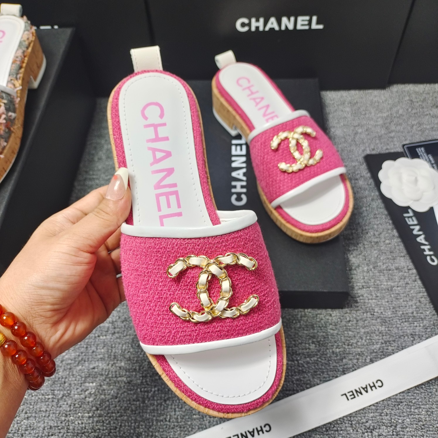 Chanel Chunky Chain Alphabet High Heels Sandals Slippers Shoes