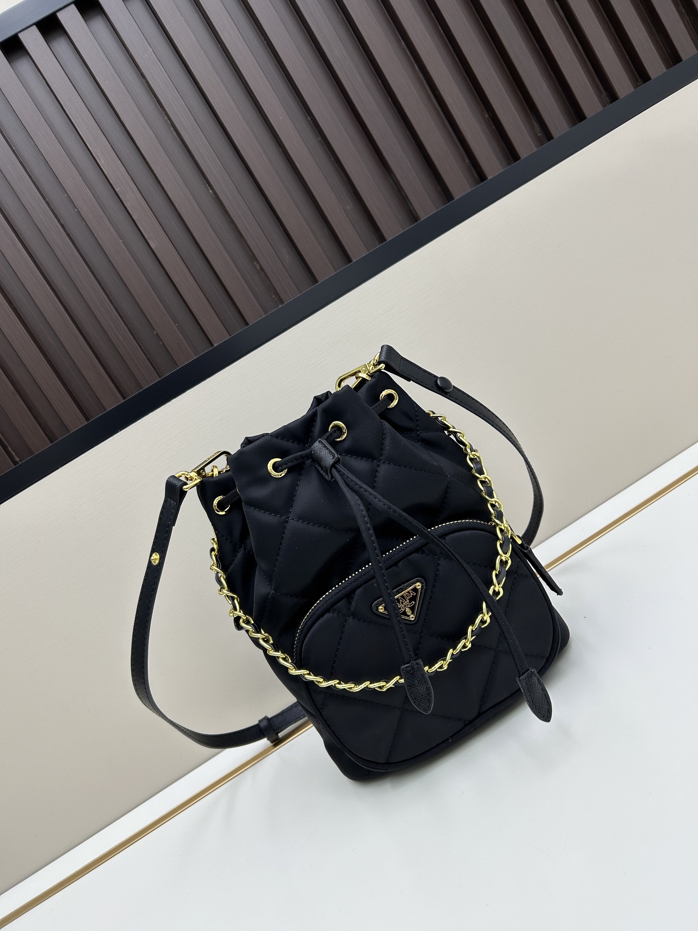Prada 2391 Mini Black Nylon Bucket Bag