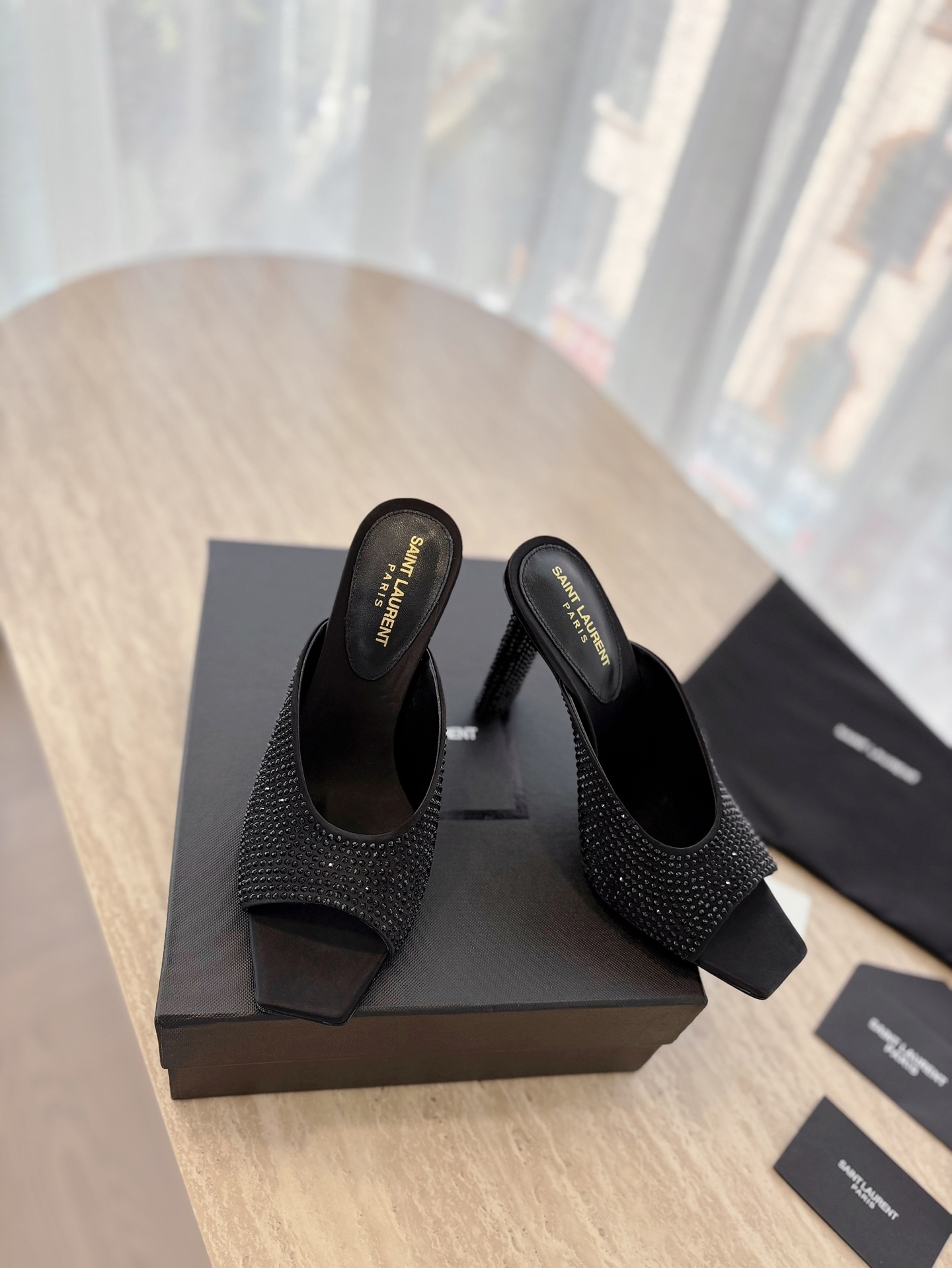 Saint Laurent YSL Rhinestone Heels Sandals Slipper Shoes