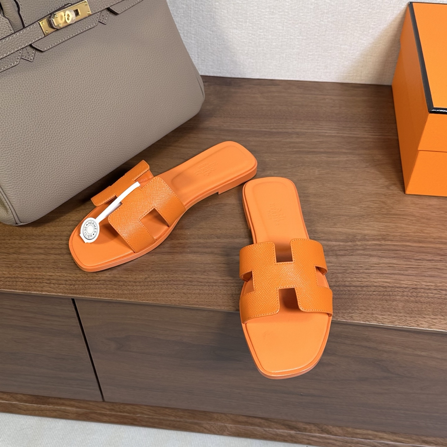 Hermes Oran H Square Heel High Heeled Sandals Slippers Shoes