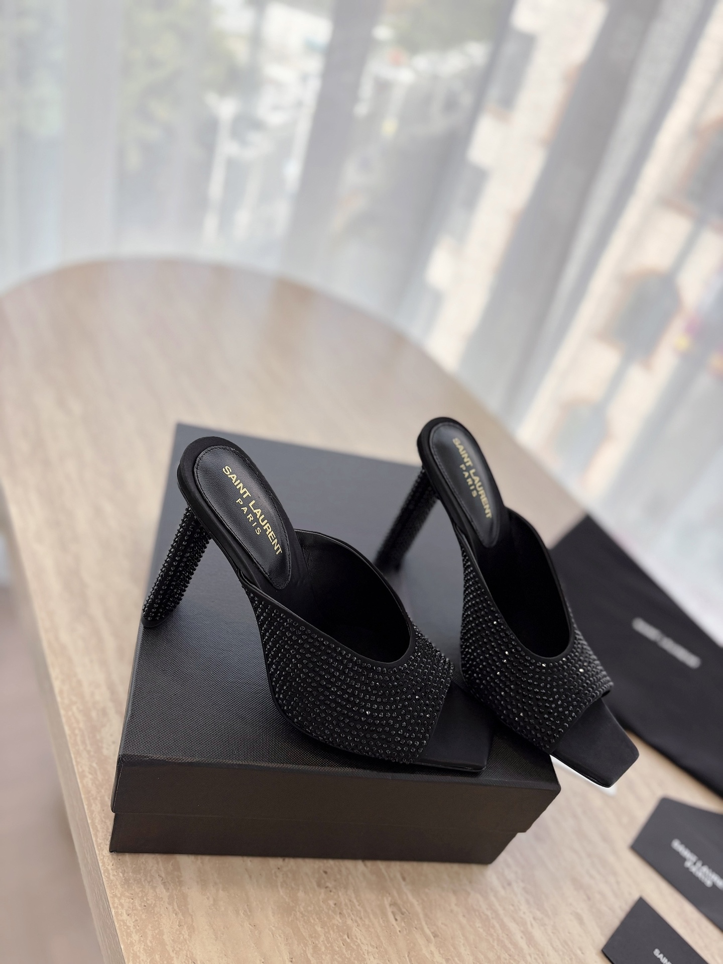 Saint Laurent YSL Rhinestone Heels Sandals Slipper Shoes