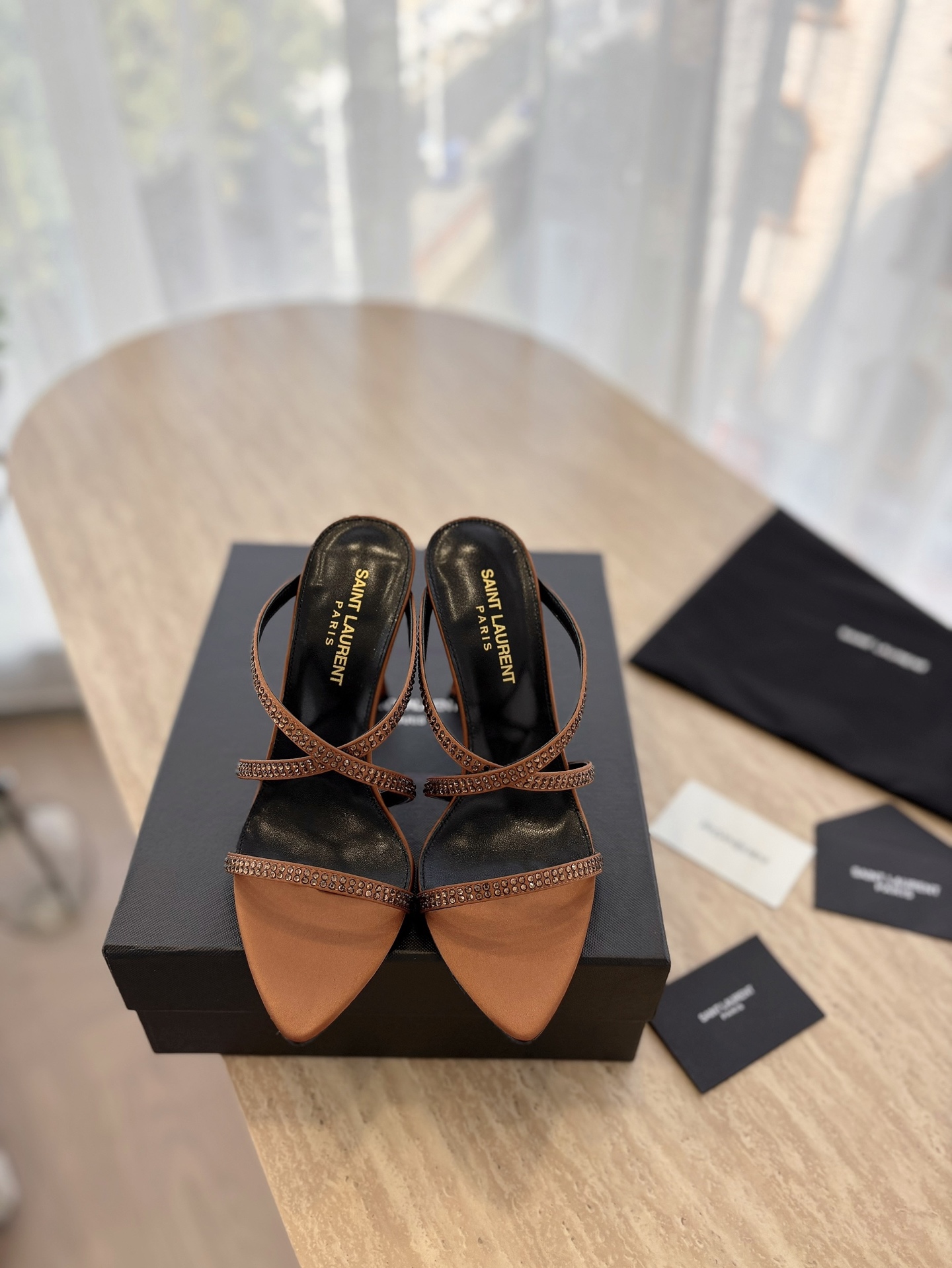 Saint Laurent YSL Rhinestone Heels Sandals Slipper Shoes