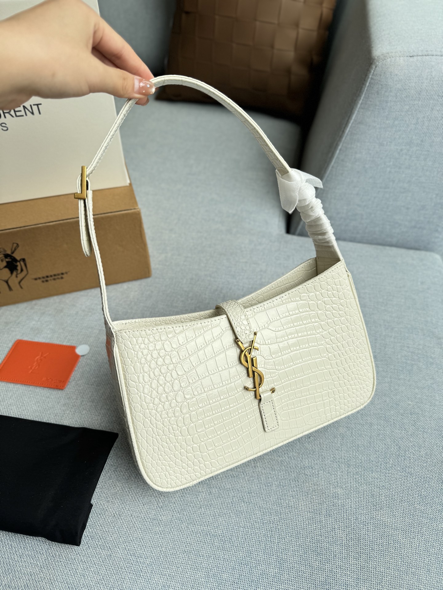 YSL LE 5 À 7 Alligator-Embossed Hobo Bag
