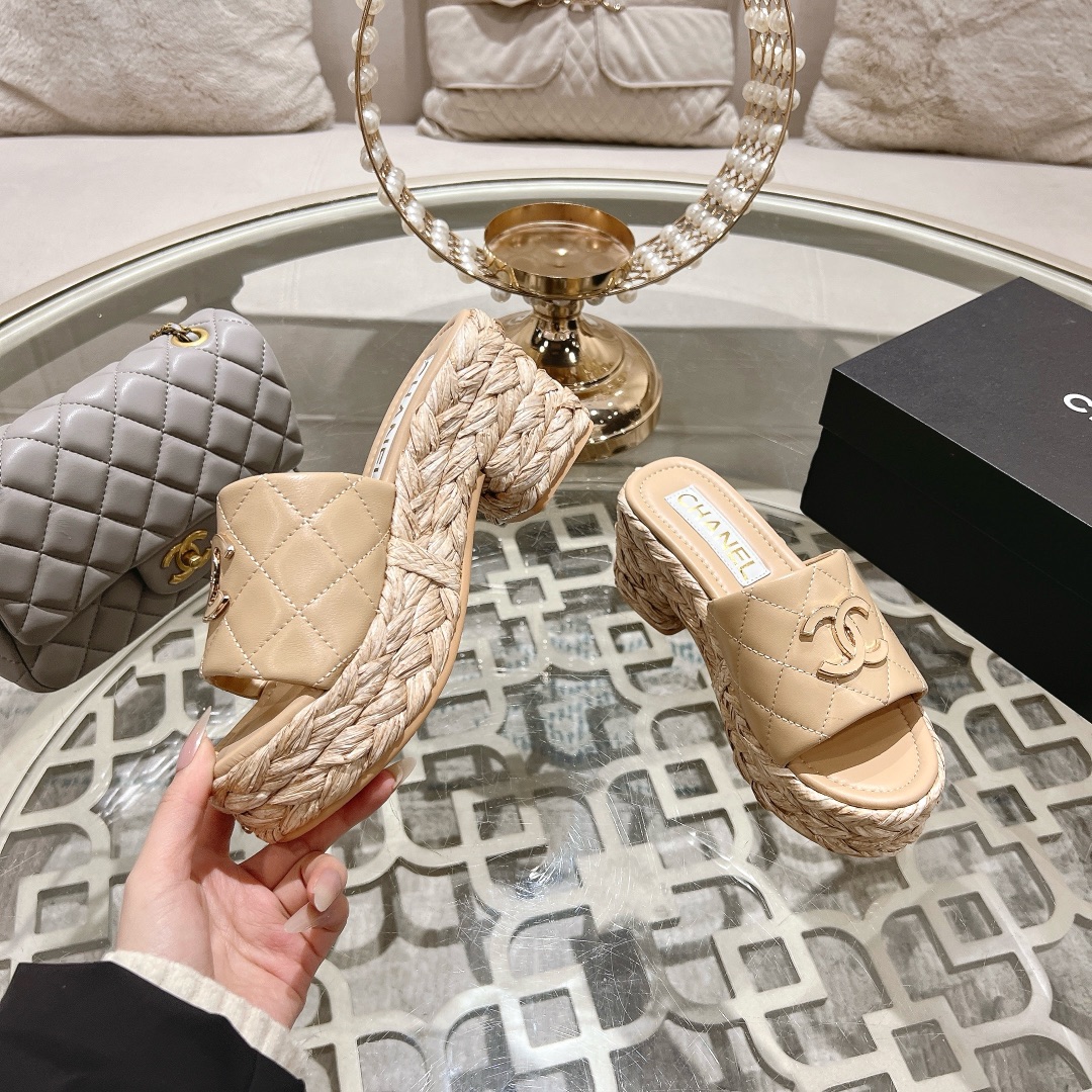 Chanel Thick Bottom Heels Slipper Sandals Shoes
