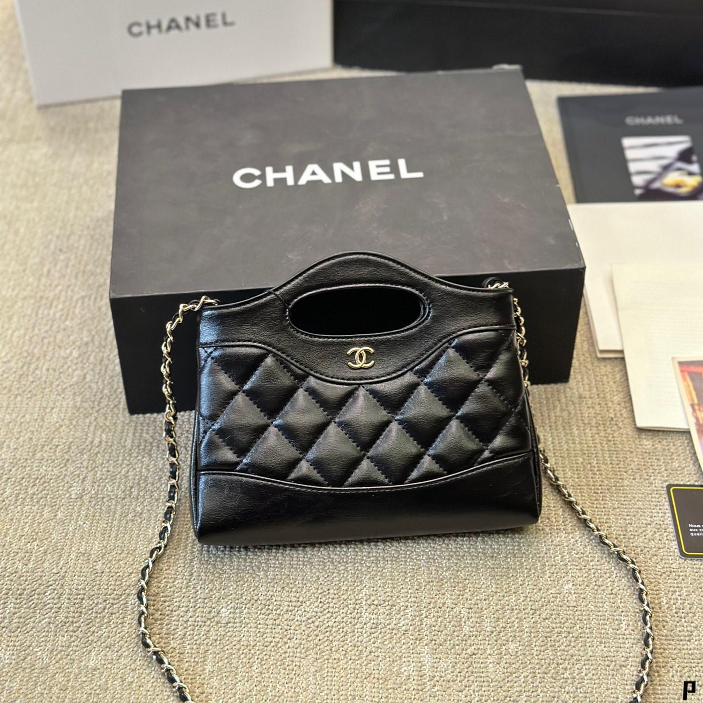 CHANEL 31 Mini  Chain Shoulder Bag Shiny Calf Leather