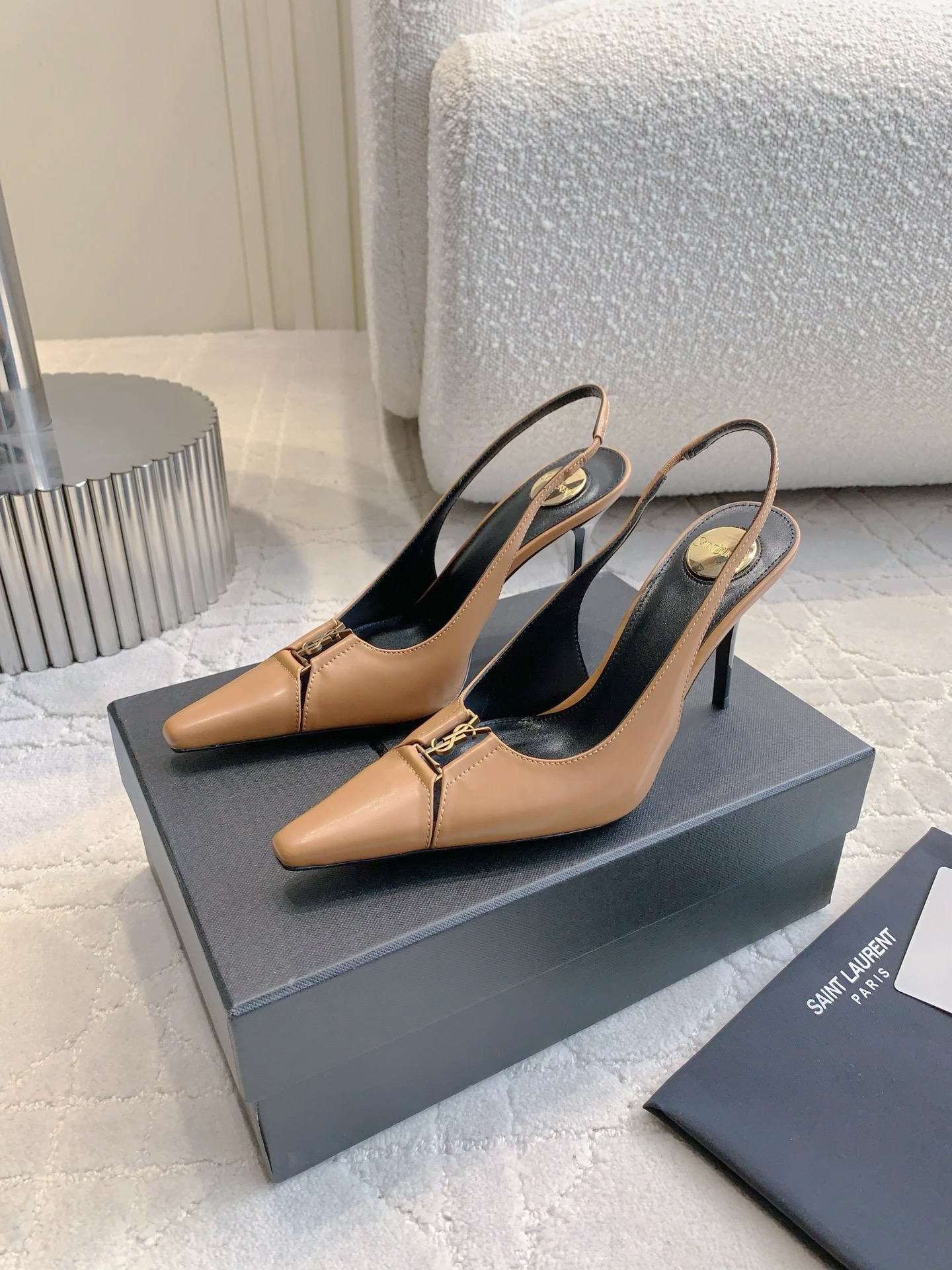 Saint Laurent YSL Pointed Toe Hollow Back Heels Sandals Slipper Shoes