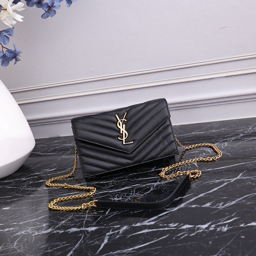 Saint Laurent YSL Gold Logo Crossbody Shoulder Bag