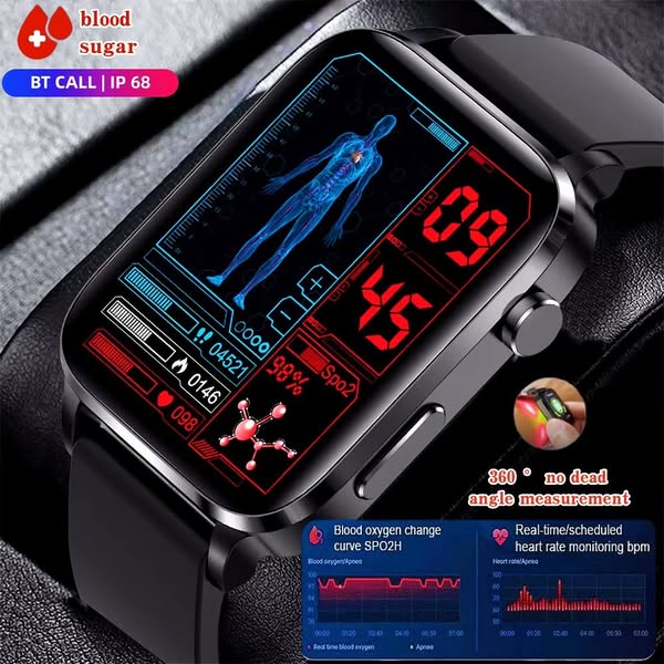 Painless blood glucose monitoring, heart rate, blood pressure, blood oxygen monitoring, health monitoring smartwatch