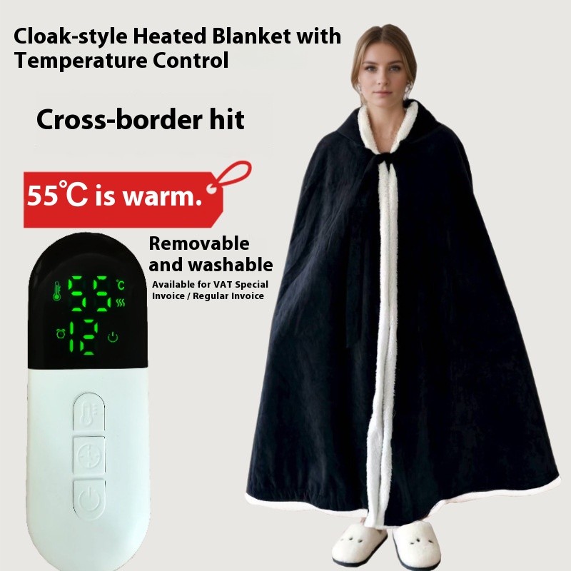 Electric Heated Blanket Shawl with Hood – Adjustable Temperature, Heated Back, Cozy Fleece Lining for Warmth and Comfort