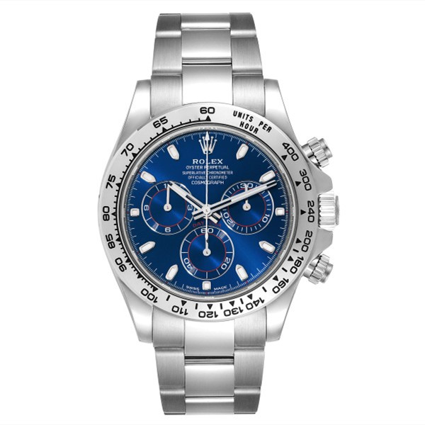 Rolex Daytona Blue Dial White Gold Chronograph Mens Watch