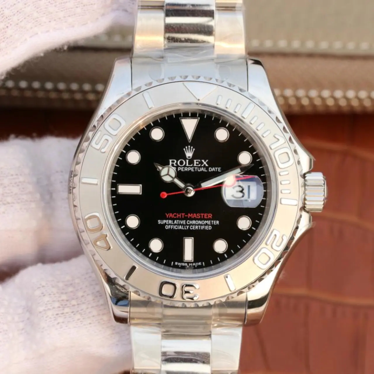 Rolex YACHT MASTER 1 PURE SILVER ( BLACK & WHITE DIAL ) STAINLESS STEEL 40MM