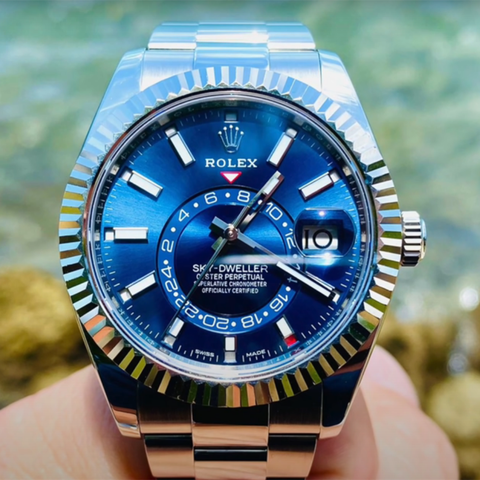 Sky-Dweller Blue Dial Steel White Gold Mens Watch 326934