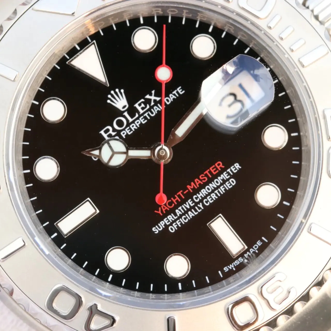 Rolex YACHT MASTER 1 PURE SILVER ( BLACK & WHITE DIAL ) STAINLESS STEEL 40MM