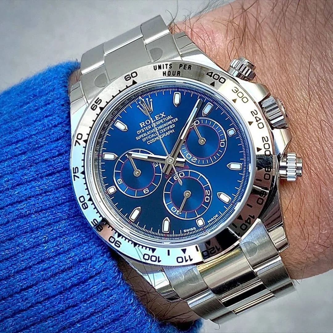 Rolex Daytona Blue Dial White Gold Chronograph Mens Watch