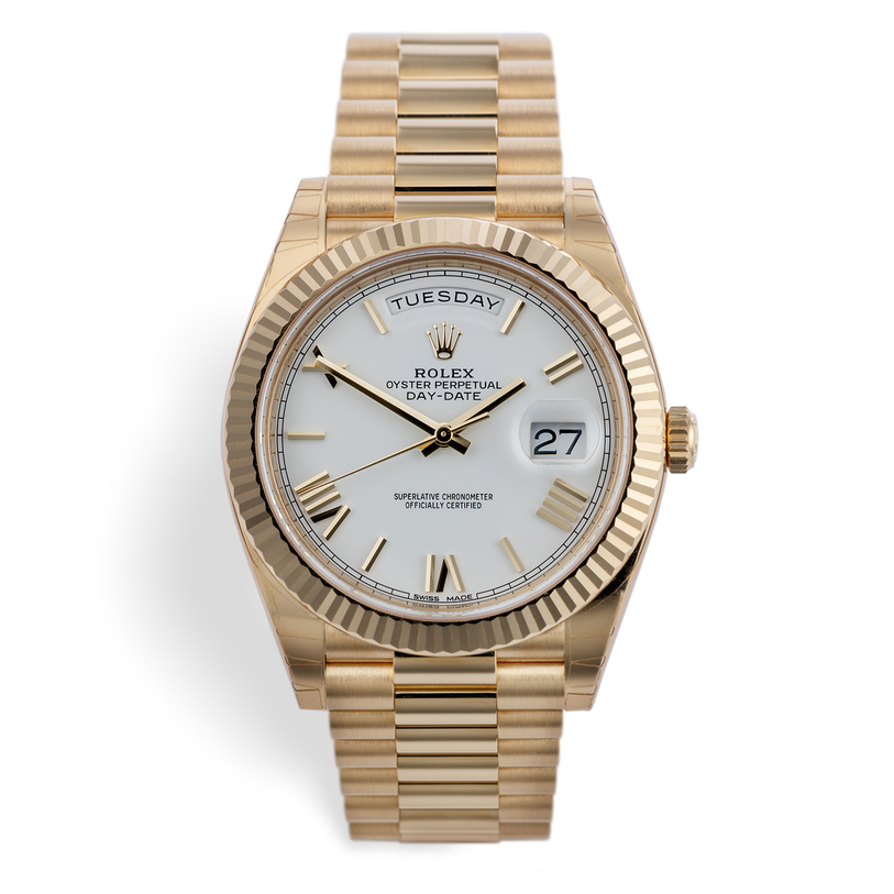 ROLEX 228238 DAY-DATE 40MM PRESIDENT 18K YELLOW GOLD SILVER ROMAN DIAL