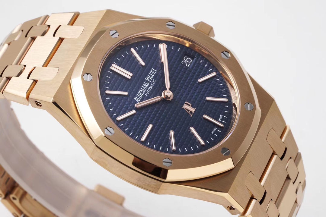 ZF AP Royal Oak 15202OR: 18K Rose Gold Case & Blue Petite Tapisserie Dial