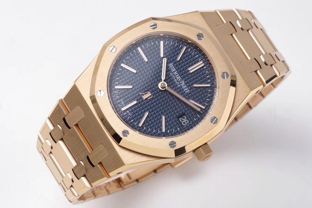 ZF AP Royal Oak 15202OR: 18K Rose Gold Case & Blue Petite Tapisserie Dial