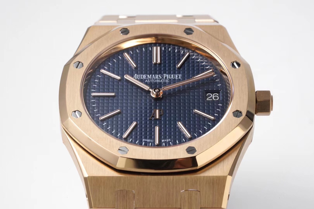 ZF AP Royal Oak 15202OR: 18K Rose Gold Case & Blue Petite Tapisserie Dial