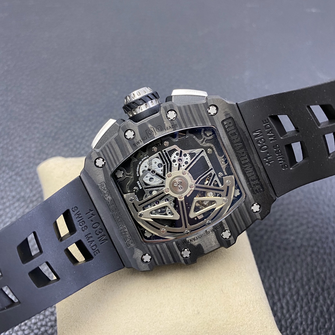 Richard Mille RM11-03 Titanium Case & Red Quartz TPR Strap - Motorsport Inspired Chronograph