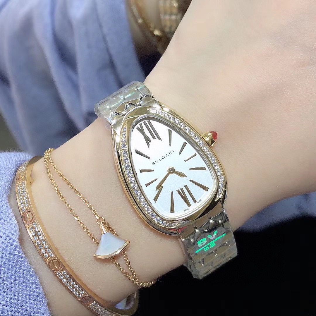 Authentic Bvlgari Serpenti Seduttori Tubogas Watch 18k Gold-Tone Steel Swiss Made