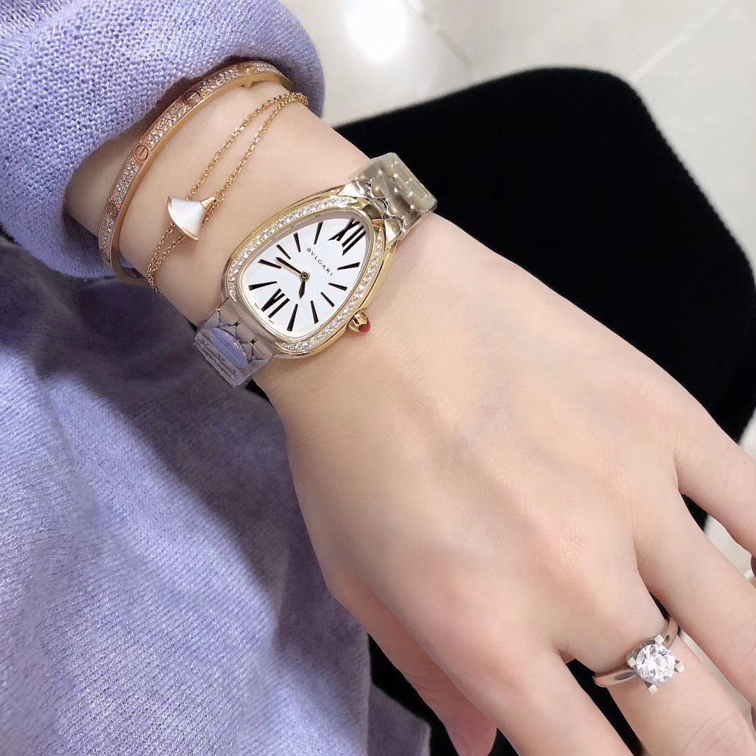 Authentic Bvlgari Serpenti Seduttori Tubogas Watch 18k Gold-Tone Steel Swiss Made