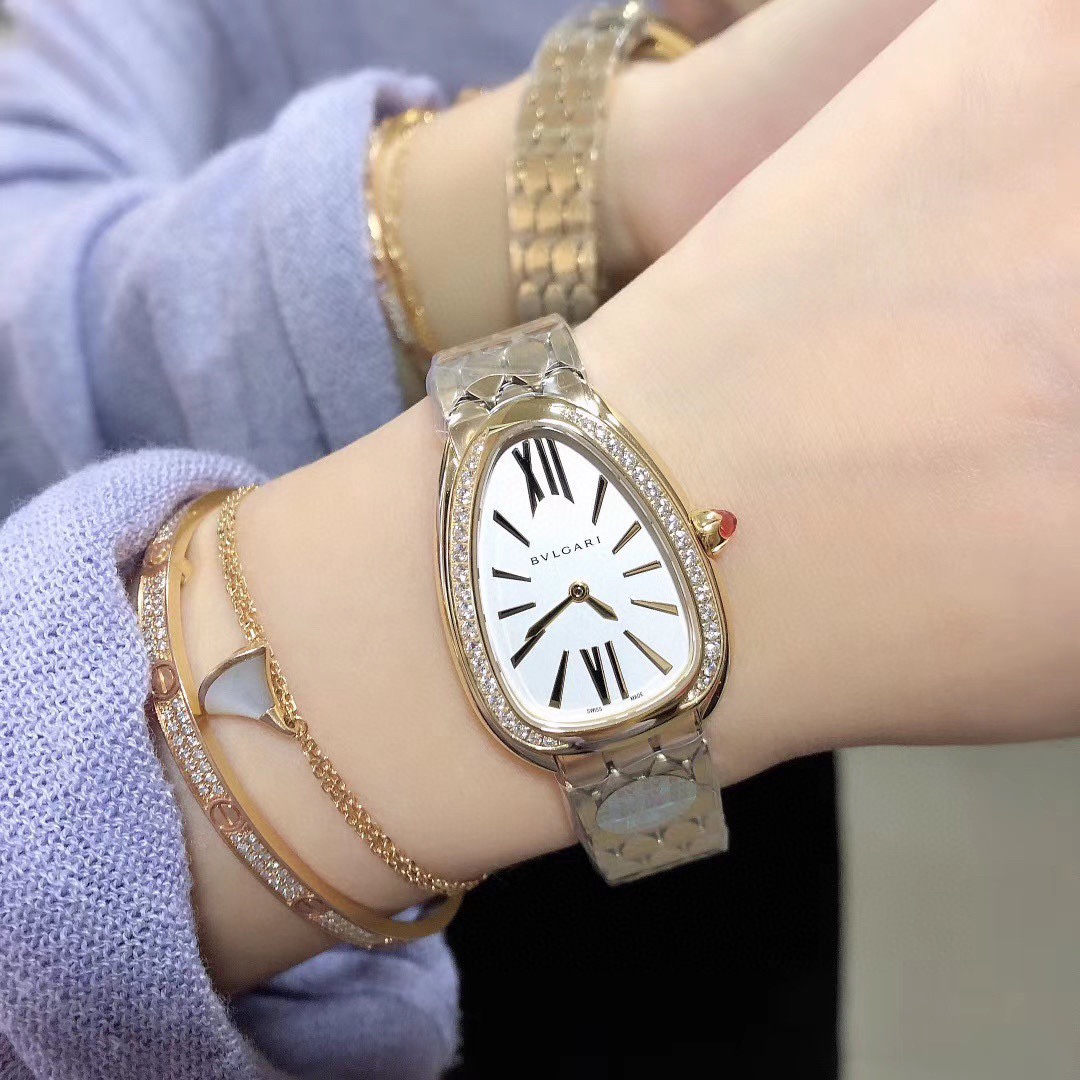 Authentic Bvlgari Serpenti Seduttori Tubogas Watch 18k Gold-Tone Steel Swiss Made