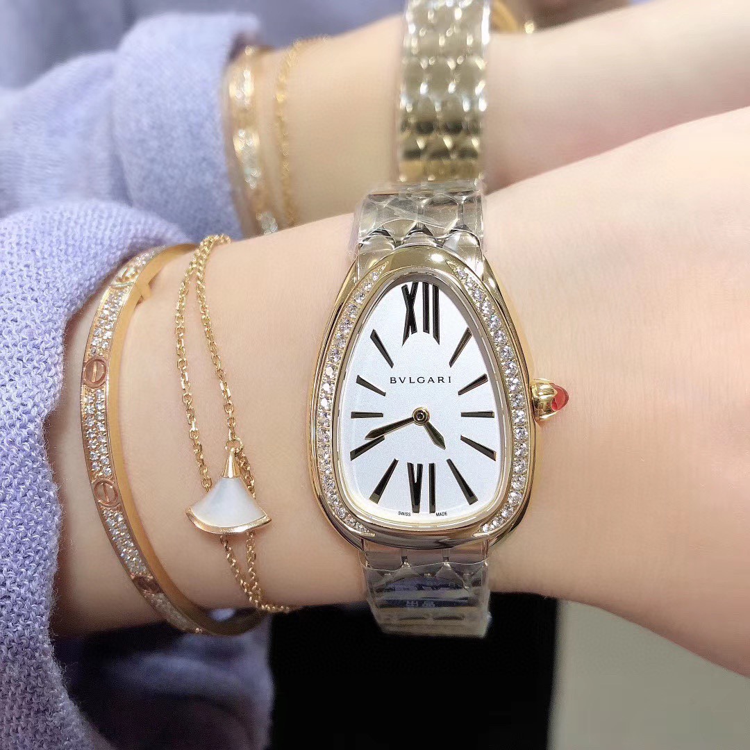 Authentic Bvlgari Serpenti Seduttori Tubogas Watch 18k Gold-Tone Steel Swiss Made