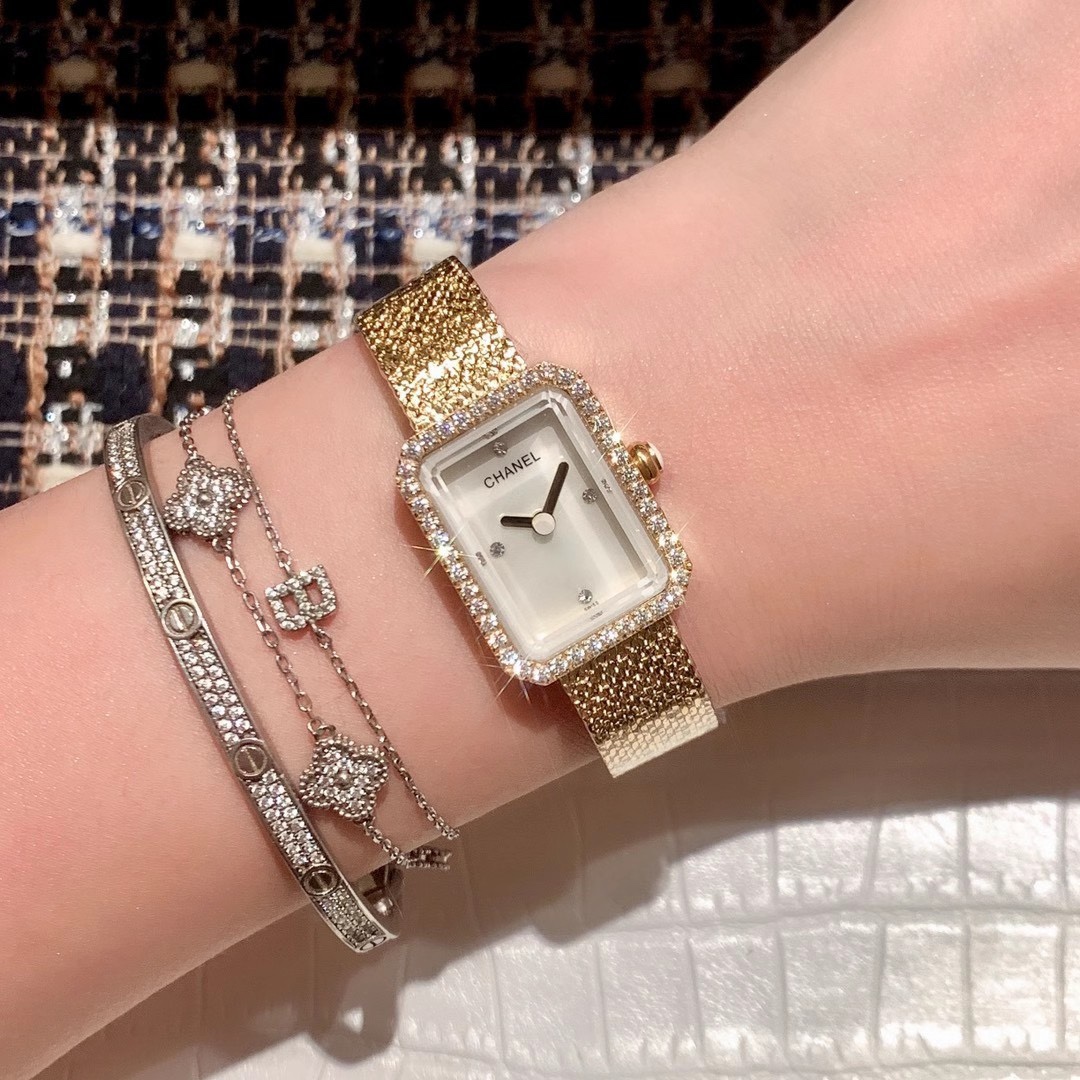 NEW Chanel Boy.Friend Women's Watch 2025 | Beige Gold Square Case | Diamond Bezel & Sapphire Crystal | Swiss Quartz Luxury Bracelet