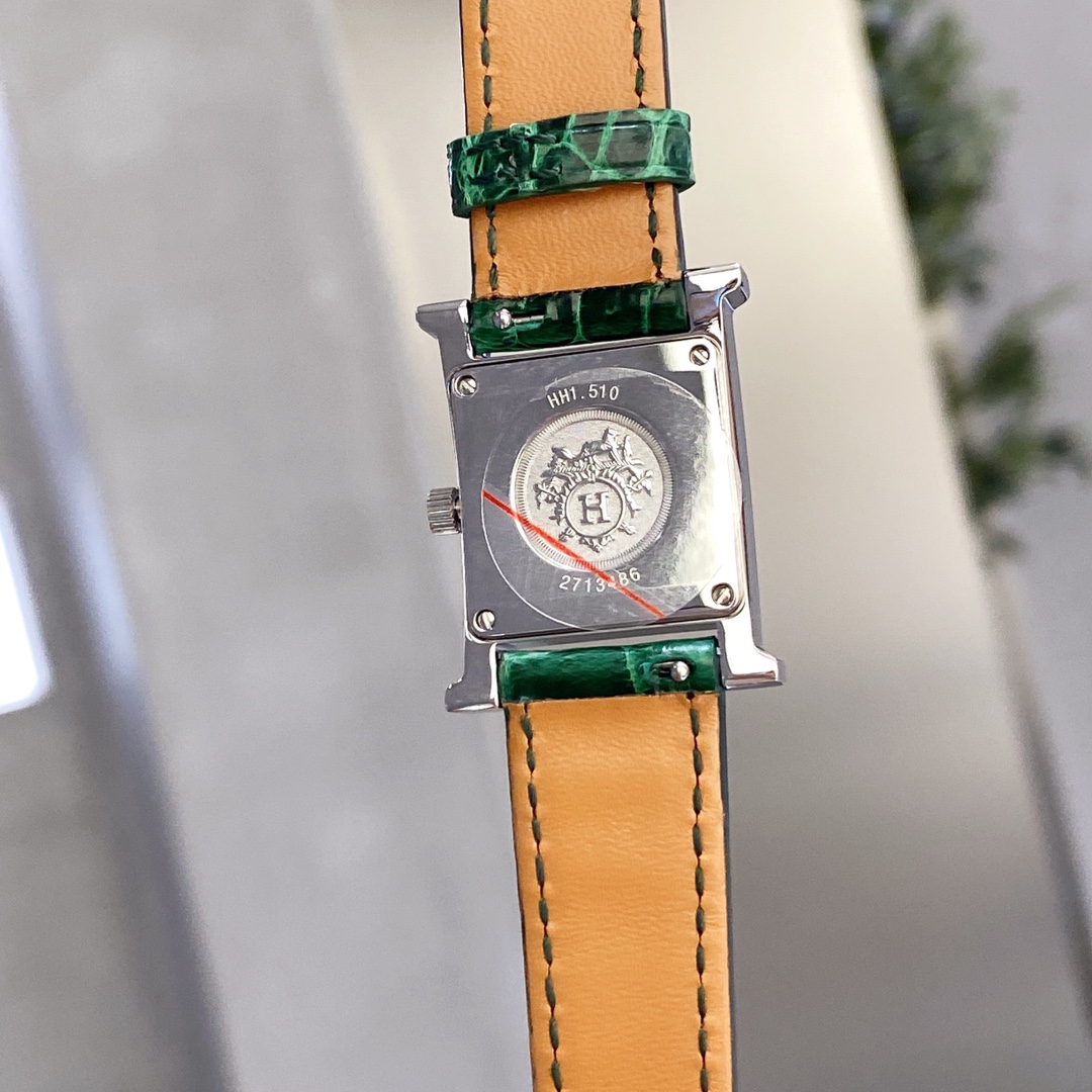 HERMES Heure H Square Watch - Swiss Made, 30M Water Resistant Stainless Steel & Calfskin | Everyday Iconic Timepiece