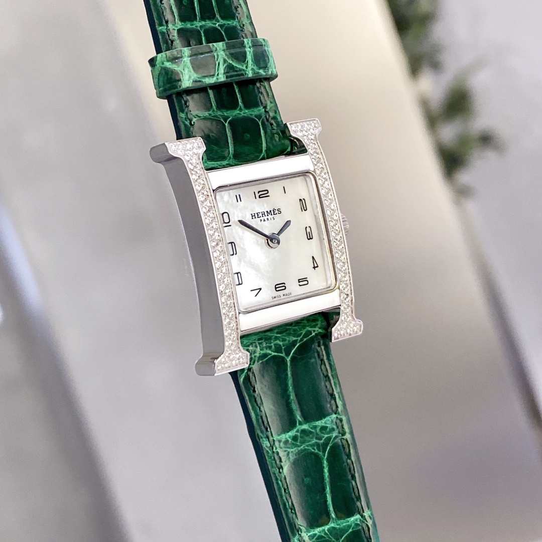 HERMES Heure H Square Watch - Swiss Made, 30M Water Resistant Stainless Steel & Calfskin | Everyday Iconic Timepiece