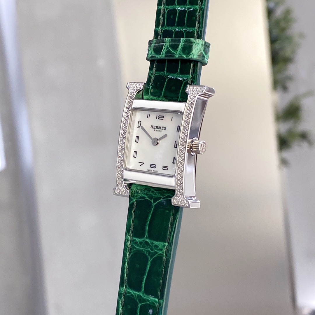 HERMES Heure H Square Watch - Swiss Made, 30M Water Resistant Stainless Steel & Calfskin | Everyday Iconic Timepiece
