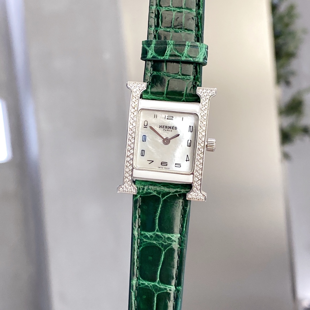 HERMES Heure H Square Watch - Swiss Made, 30M Water Resistant Stainless Steel & Calfskin | Everyday Iconic Timepiece