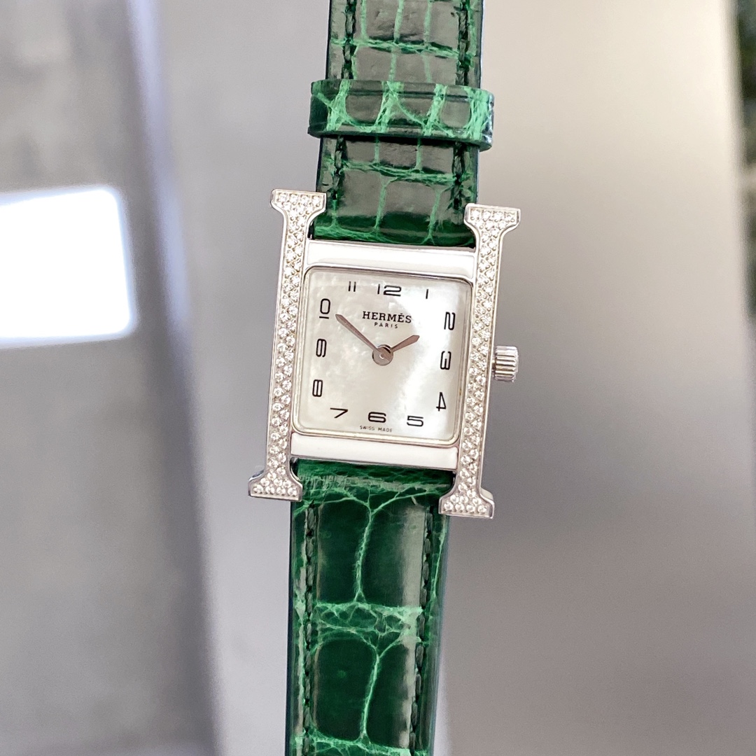 HERMES Heure H Square Watch - Swiss Made, 30M Water Resistant Stainless Steel & Calfskin | Everyday Iconic Timepiece