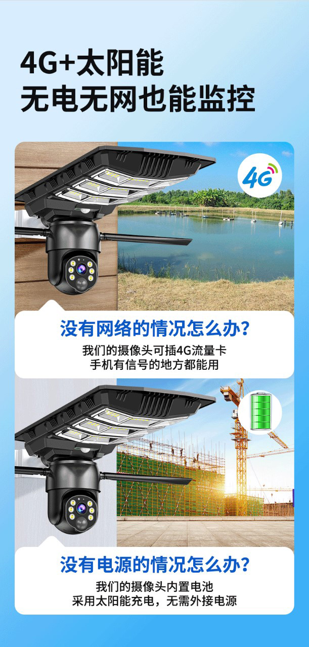 Intelligent 4G, no network required, no charging, courtyard solar lights with monitoring camera, mobile phone remote outdoor waterproof