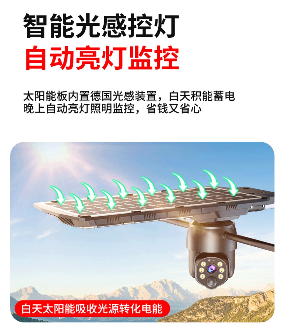 Intelligent 4G, no network required, no charging, courtyard solar lights with monitoring camera, mobile phone remote outdoor waterproof
