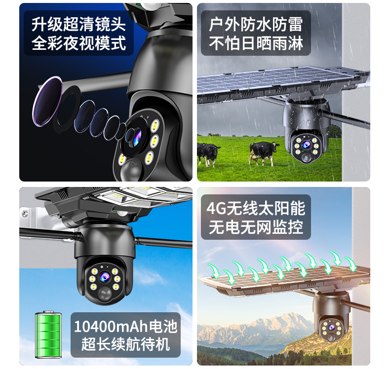 Intelligent 4G, no network required, no charging, courtyard solar lights with monitoring camera, mobile phone remote outdoor waterproof
